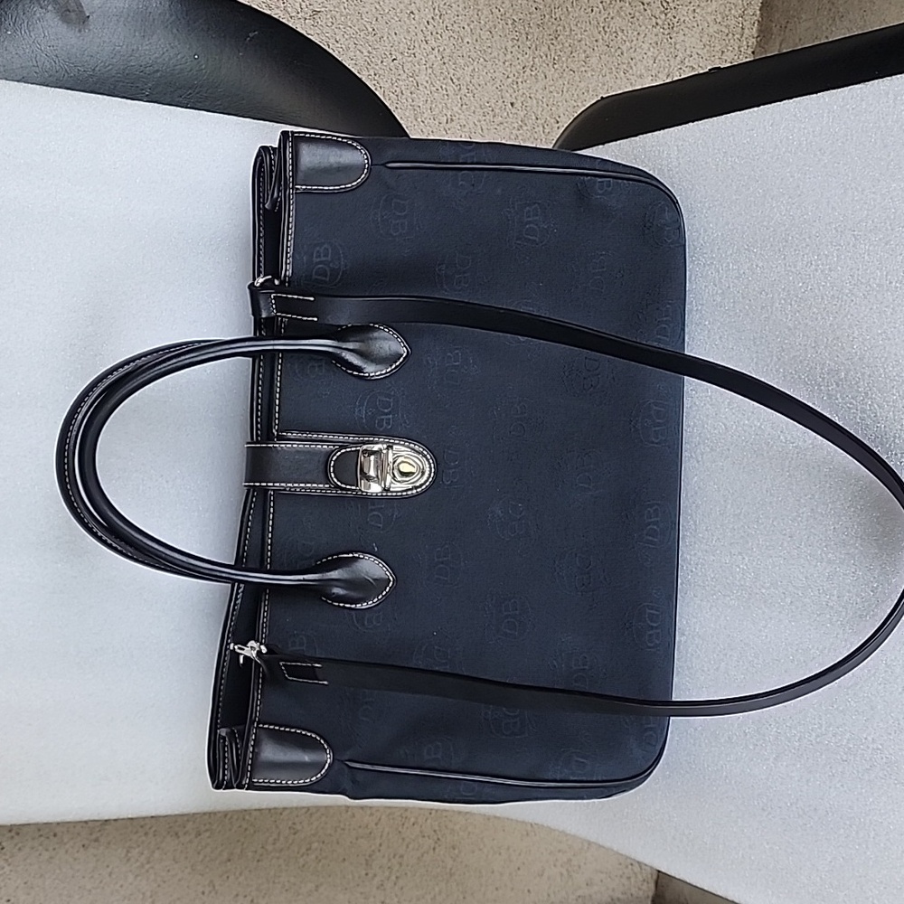 Dooney & Bourke Blue Signature Canvas Leather Trim Large Satchel Handbag Used